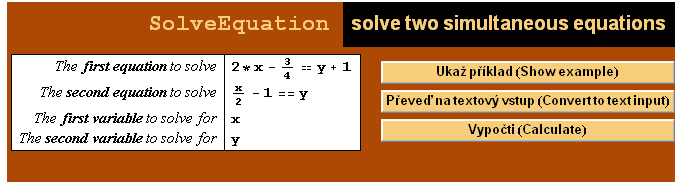                                                                                          ... ond variable to solve for   y                                             Vypočti (Calculate)